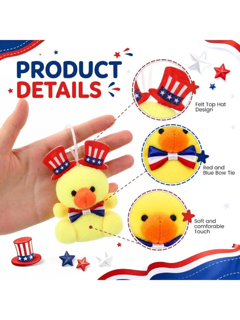 36 Pcs Mini Patriotic Stuffed Animals - 4th of July Plushies & Keychains
